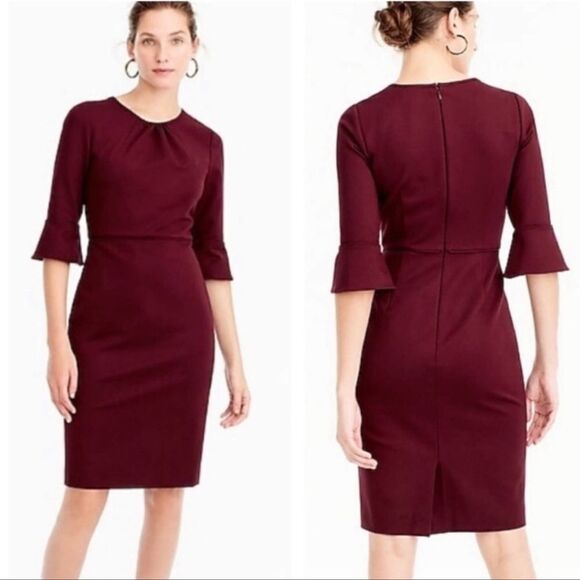 J. Crew Bell Sleeve Sheath Ponte Dress Cranberry Size 2 - Picture 1 of 14